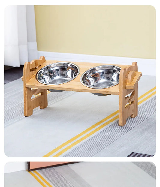 Pawsenti™ Elevated Bamboo Dog Feeder – Adjustable Tilt Stand with Stainless Steel Bowls